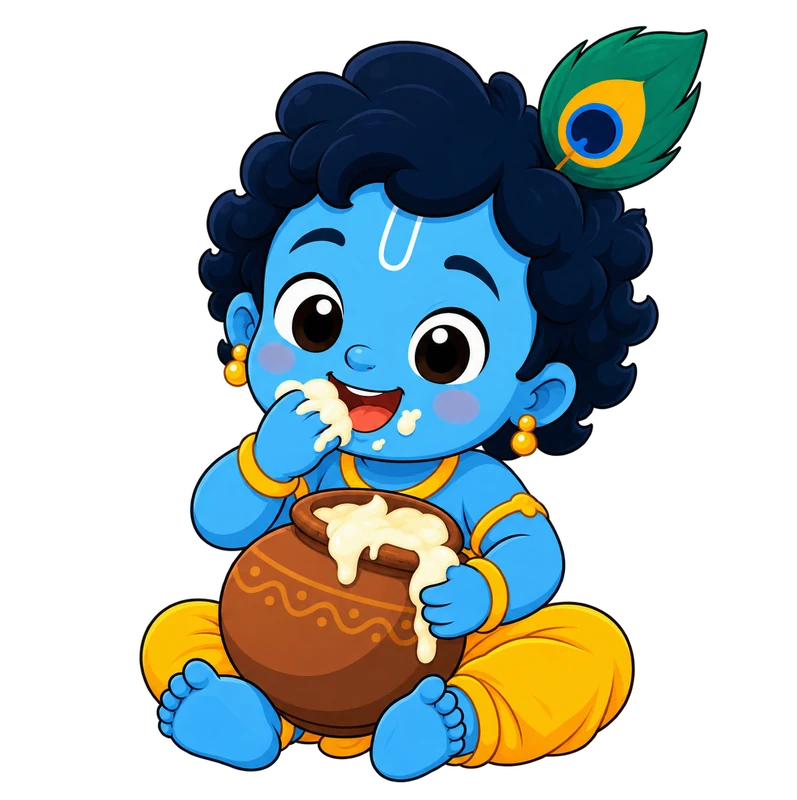Kanha happily eating butter from a pot
