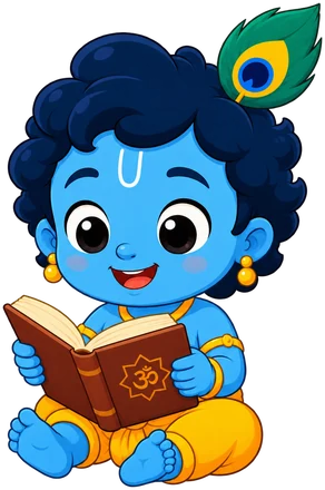 Kanha sitting cross-legged, reading a book