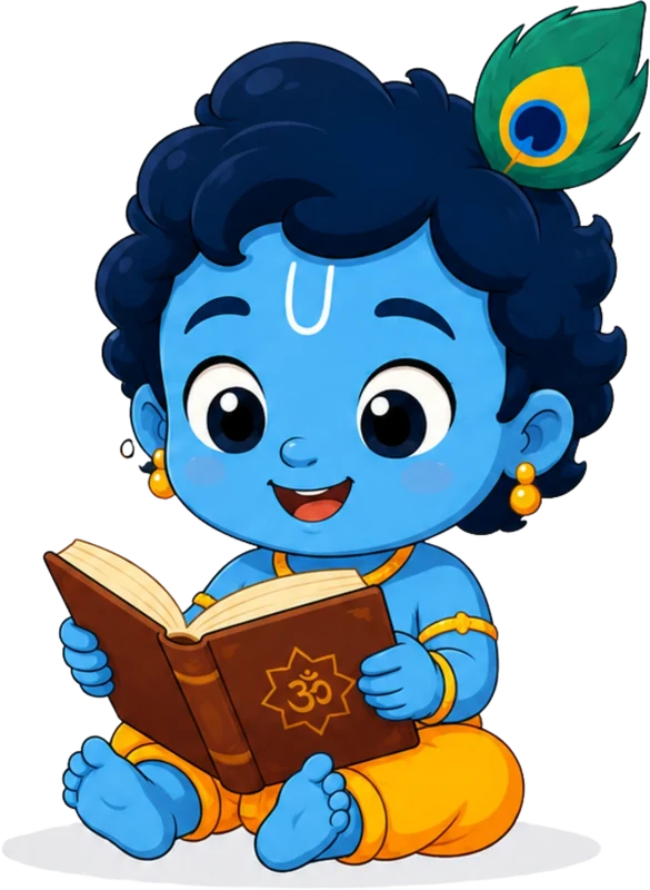 Kanha sitting cross-legged, reading a book