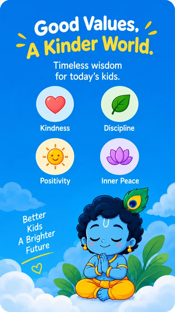Kanha promotional graphic: Good values, a kinder world - kindness, discipline, positivity, inner peace